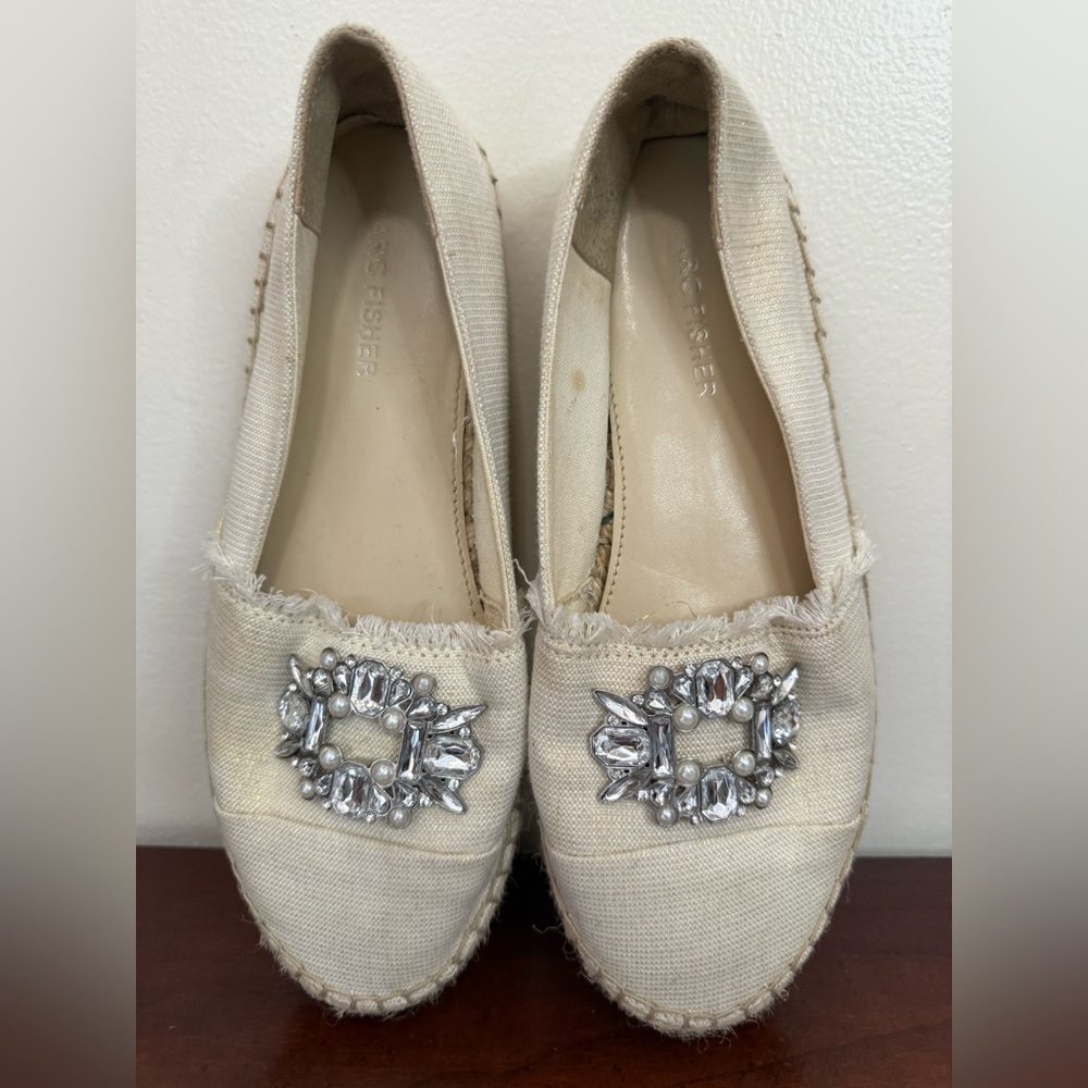 Marc Fischer Women's Beige Espadrilles with Silver Embellishments size 8